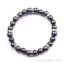 Hématite 8mm perles Bracelet en acier inoxydable alliage breloque pour hommes